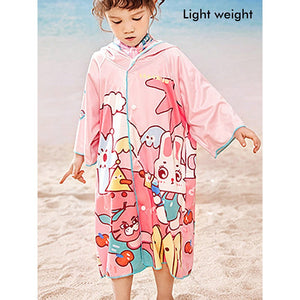 Pink Bunny Lightweight Microfibre Hooded Swim Poncho/ beach coverup towel for Kids - Little Surprise BoxPink Bunny Lightweight Microfibre Hooded Swim Poncho/ beach coverup towel for Kids