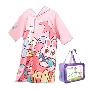 Pink Bunny Lightweight Microfibre Hooded Swim Poncho/ beach coverup towel for Kids with Free Washbag - 2 - 4 Years Swim