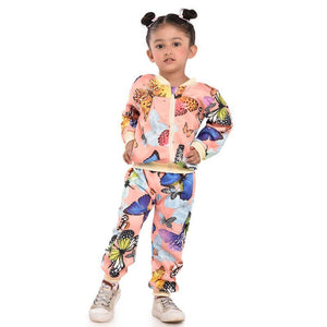 Pink Butterfly Kids Zipper Jacket and Track Pant set - Little Surprise BoxPink Butterfly Kids Zipper Jacket and Track Pant set