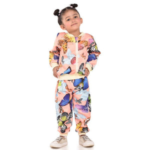 Pink Butterfly Kids Zipper Jacket and Track Pant set - Little Surprise BoxPink Butterfly Kids Zipper Jacket and Track Pant set