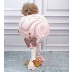 Pink Butterfly Knitted soft Woolen Winter Cap with tie up, 6 - 18 months - 6 - 18 Months Winter Wear