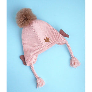 Pink Butterfly Knitted soft Woolen Winter Cap with tie up, 6 - 18 months - 6 - 18 Months Winter Wear