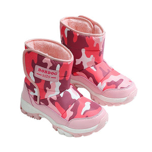 Pink Camouflage Waterproof Winter Snow Boots for Kids with Metal Cleats for Minus Degree Icy Terrains - 29 EUR Winter Wear