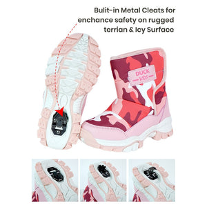 Pink Camouflage Waterproof Winter Snow Boots for Kids with Metal Cleats for Minus Degree Icy Terrains - 29 EUR Winter Wear