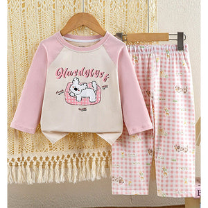Pink Checks Puppy soft Cotton Kids Nightsuit - 2 - 3 Years Nightsuits