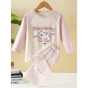 Pink Checks Puppy soft Cotton Kids Nightsuit - 2 - 3 Years Nightsuits