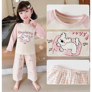 Pink Checks Puppy soft Cotton Kids Nightsuit - 2 - 3 Years Nightsuits