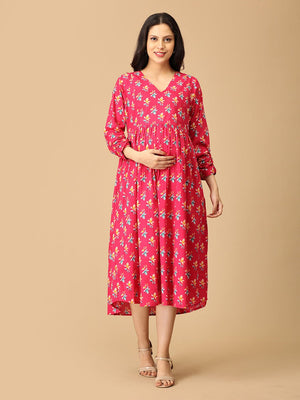 Pink Chroma Maternity and Nursing Dress - DRS - SK - PNCHR - S