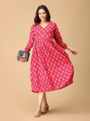 Pink Chroma Maternity and Nursing Dress - DRS - SK - PNCHR - S
