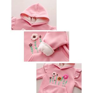 Pink Crochet Floral Frill Fleece winter Tracksuit Set for Kids - 2 - 3 Years Kids Clothing