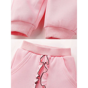 Pink Crochet Floral Frill Fleece winter Tracksuit Set for Kids - 2 - 3 Years Kids Clothing
