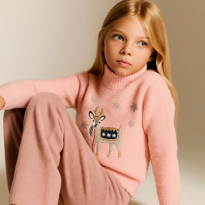 Pink Decked Reindeer Warmer Cardigan & Christmas Sweater for toddlers & Kids - 2 Years Winter Wear