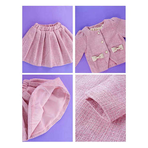 Pink Dual Bow Tweed style 2 pcs, Skirt and Top Winterwear set for Girls. - 3 - 4 Years Kids Clothing