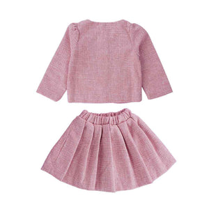 Pink Dual Bow Tweed style 2 pcs, Skirt and Top Winterwear set for Girls. - 3 - 4 Years Kids Clothing