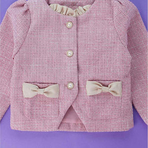 Pink Dual Bow Tweed style 2 pcs, Skirt and Top Winterwear set for Girls. - 3 - 4 Years Kids Clothing