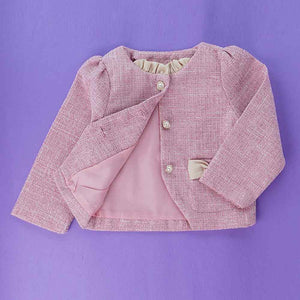 Pink Dual Bow Tweed style 2 pcs, Skirt and Top Winterwear set for Girls. - 3 - 4 Years Kids Clothing