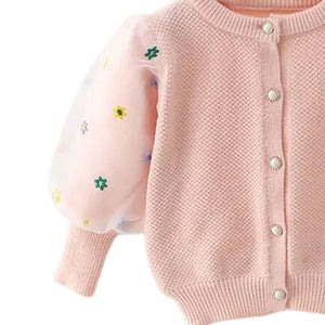 Pink Floral Puff Style Stylish Warmer Cardigan & Christmas Sweater for toddlers & Kids - Little Surprise BoxPink Floral Puff Style Stylish Warmer Cardigan & Christmas Sweater for toddlers & Kids