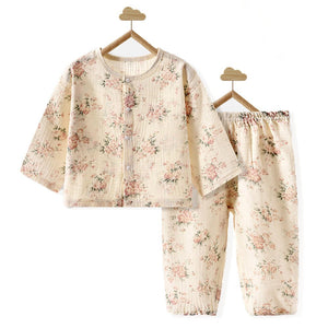 Pink Florals ,Organic Crushed soft Muslin Cotton Kids Nightsuit - 5 - 6 Years Nightsuits