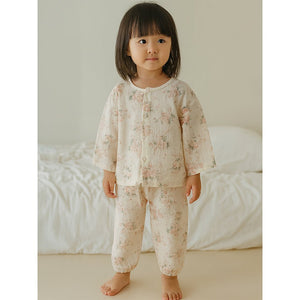 Pink Florals ,Organic Crushed soft Muslin Cotton Kids Nightsuit - 5 - 6 Years Nightsuits