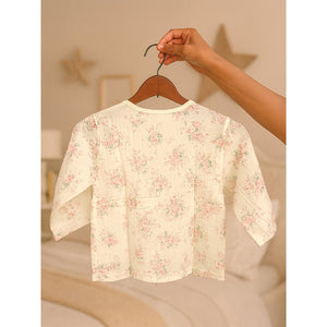 Pink Florals ,Organic Crushed soft Muslin Cotton Kids Nightsuit - 5 - 6 Years Nightsuits