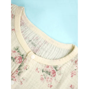 Pink Florals ,Organic Crushed soft Muslin Cotton Kids Nightsuit - 5 - 6 Years Nightsuits