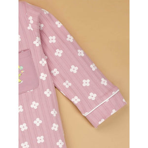 Pink Flowers print soft Cotton Kids Nightsuit - 1 - 2 Years Nightsuits