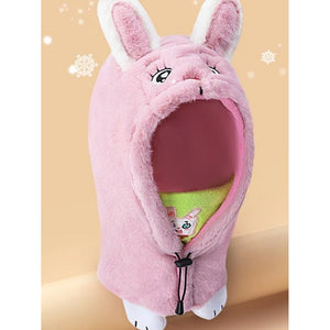 Pink Fur Rabbit theme Winter Cap covering Mouth, Neck and Head - Little Surprise BoxPink Fur Rabbit theme Winter Cap covering Mouth, Neck and Head