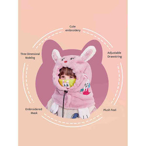 Pink Fur Rabbit theme Winter Cap covering Mouth, Neck and Head - Little Surprise BoxPink Fur Rabbit theme Winter Cap covering Mouth, Neck and Head