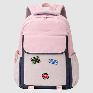 Pink & Grey Badge styled School Backpack for Kids & Teens - Back To School