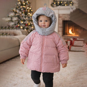 Pink & Grey Quilted Puffer Hooded Winter Jacket for Kids - 4 - 5 Years Winter Wear