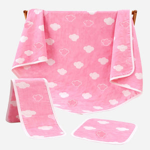Pink Hearts Designed Organic Muslin Blanket, Bib and Napkin Matching Set - Bedding