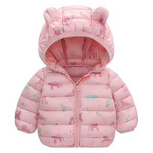 Pink Hoodie Style Dino theme Winter Jacket/ Warmer for Toddlers & Kids - Little Surprise BoxPink Hoodie Style Dino theme Winter Jacket/ Warmer for Toddlers & Kids