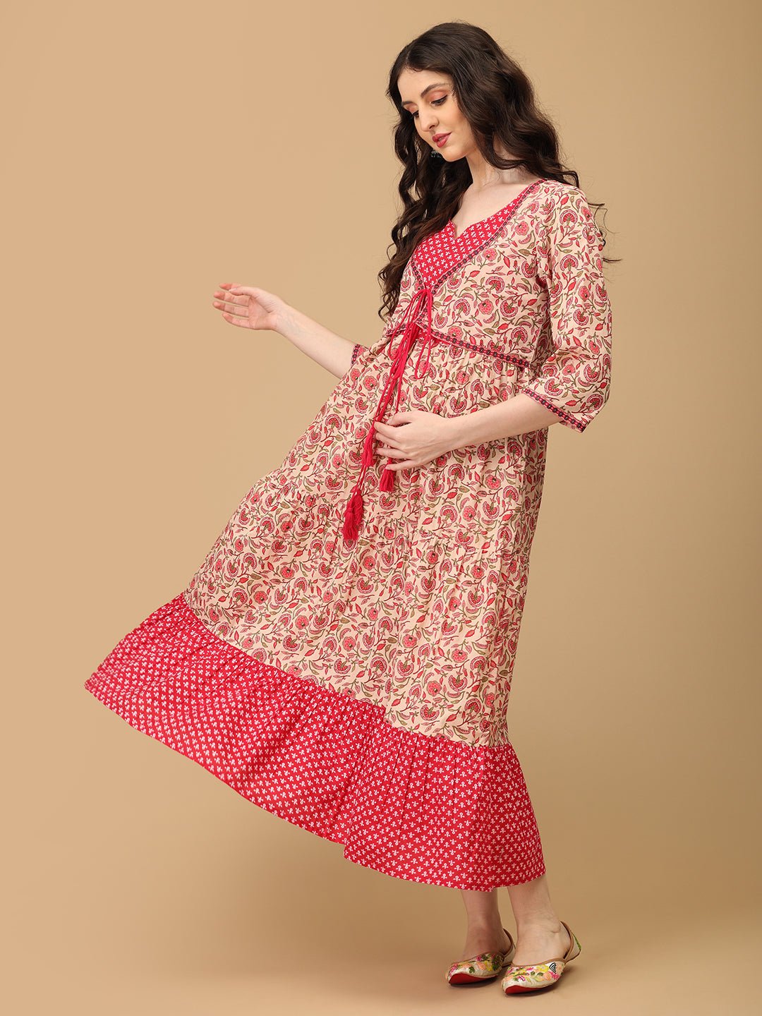 Pink Kamalini Maternity and Nursing Maxi Kurti Dress - MEW - JC - PNKM - S