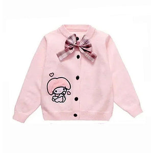 Pink Lil Bow cardigan & Checked Skirt, Winterwear, 2Pcs set for Girls - 2 - 3 Years Kids Clothing