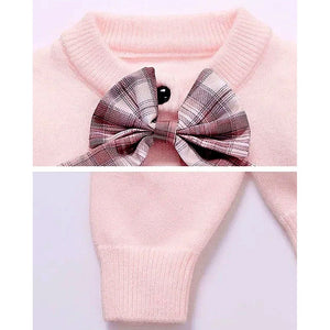 Pink Lil Bow cardigan & Checked Skirt, Winterwear, 2Pcs set for Girls - 2 - 3 Years Kids Clothing
