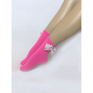 Pink Mini Hearts 3d Bow Socks for Kids - Little Surprise BoxPink Mini Hearts 3d Bow Socks for Kids