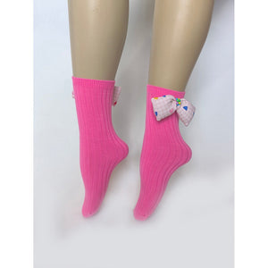 Pink Mini Hearts 3d Bow Socks for Kids - Little Surprise BoxPink Mini Hearts 3d Bow Socks for Kids