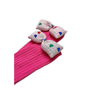 Pink Mini Hearts 3d Bow Socks for Kids - Little Surprise BoxPink Mini Hearts 3d Bow Socks for Kids