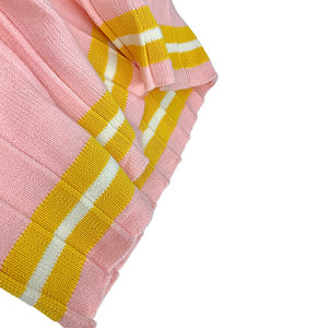 Pink & Mustard Big Bow & Stripes Sailor neck Winter wear Frock for girls - 2 - 3 Years Kids Clothing