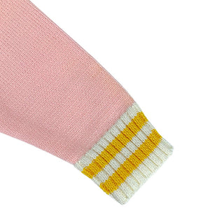 Pink & Mustard Big Bow & Stripes Sailor neck Winter wear Frock for girls - 2 - 3 Years Kids Clothing