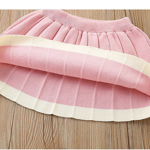Pink & Occur Pleated Bow 2 pcs top & Skirt Winterwear set for Girls - Little Surprise BoxPink & Occur Pleated Bow 2 pcs top & Skirt Winterwear set for Girls