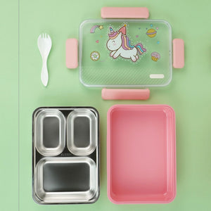 Pink Party Hat Unicorn Big Size Stainless Steel Kids Lunch Box/Tiffin with matching Lunch Bag - Back To School