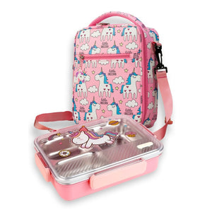 Pink Party Hat Unicorn Big Size Stainless Steel Kids Lunch Box/Tiffin with matching Lunch Bag - Back To School