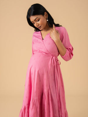 Pink Pearl Maternity Wrap Dress - S Maternity Casual Dress