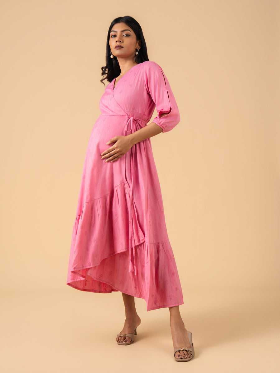 Pink Pearl Maternity Wrap Dress