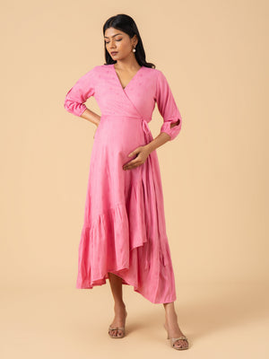 Pink Pearl Maternity Wrap Dress - S Maternity Casual Dress