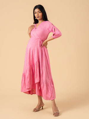 Pink Pearl Maternity Wrap Dress - S Maternity Casual Dress