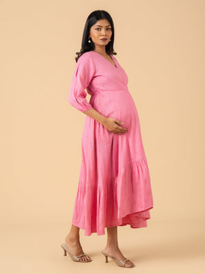 Pink Pearl Maternity Wrap Dress - S Maternity Casual Dress