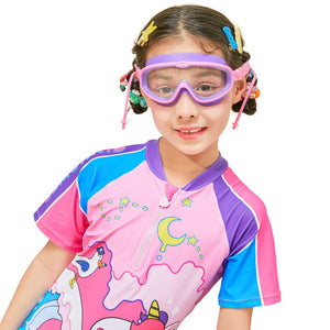 Pink Purple two border Anti Fog UV Protection Leakproof Design Swim Goggles for Kids, 4yrs - 10yrs - 4 - 10 years Swim