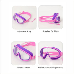 Pink Purple two border Anti Fog UV Protection Leakproof Design Swim Goggles for Kids, 4yrs - 10yrs - 4 - 10 years Swim